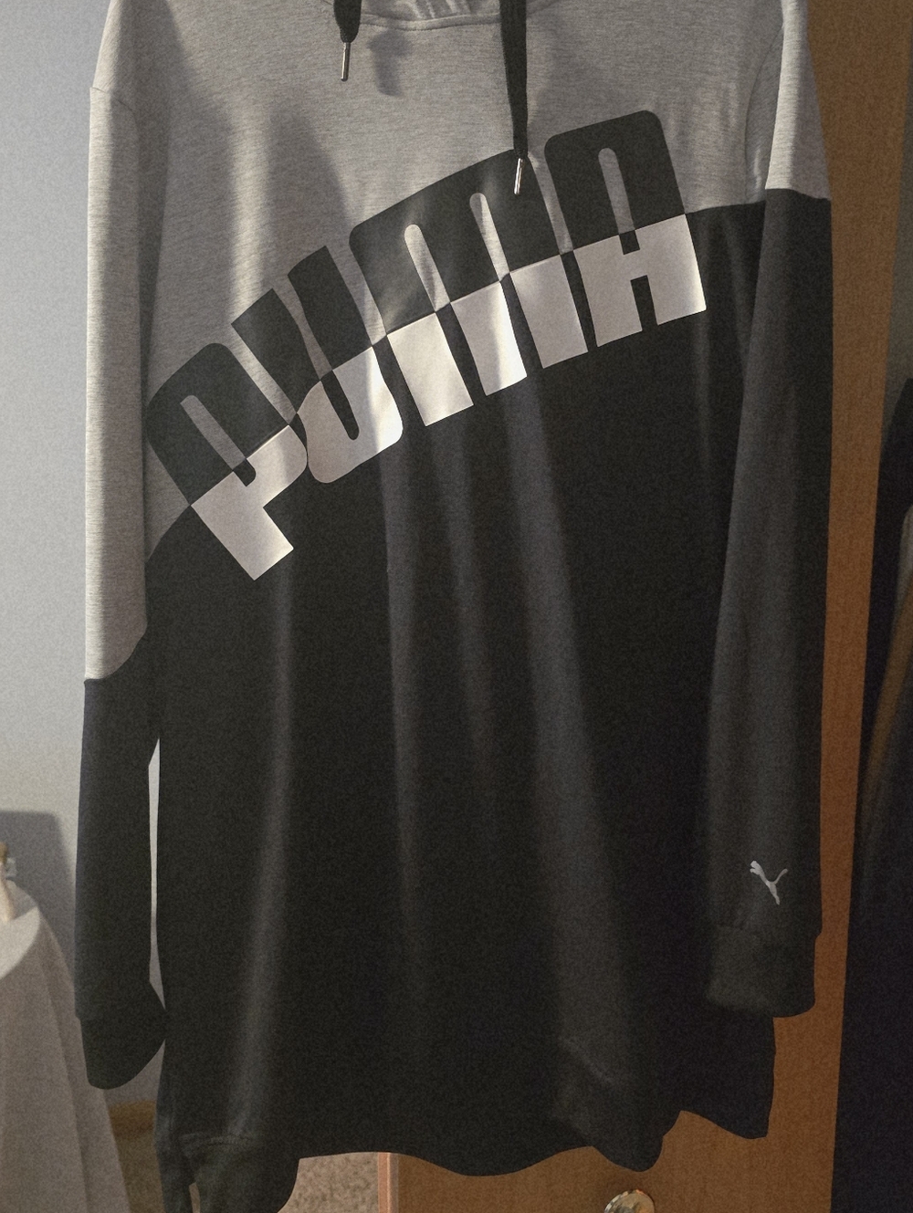 Puma Men’s Black & Gray Hooded Longline Sweatshirt XXL